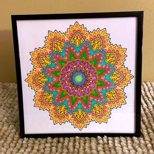 Hand Colored Mandala Wall Art  in Black Frame